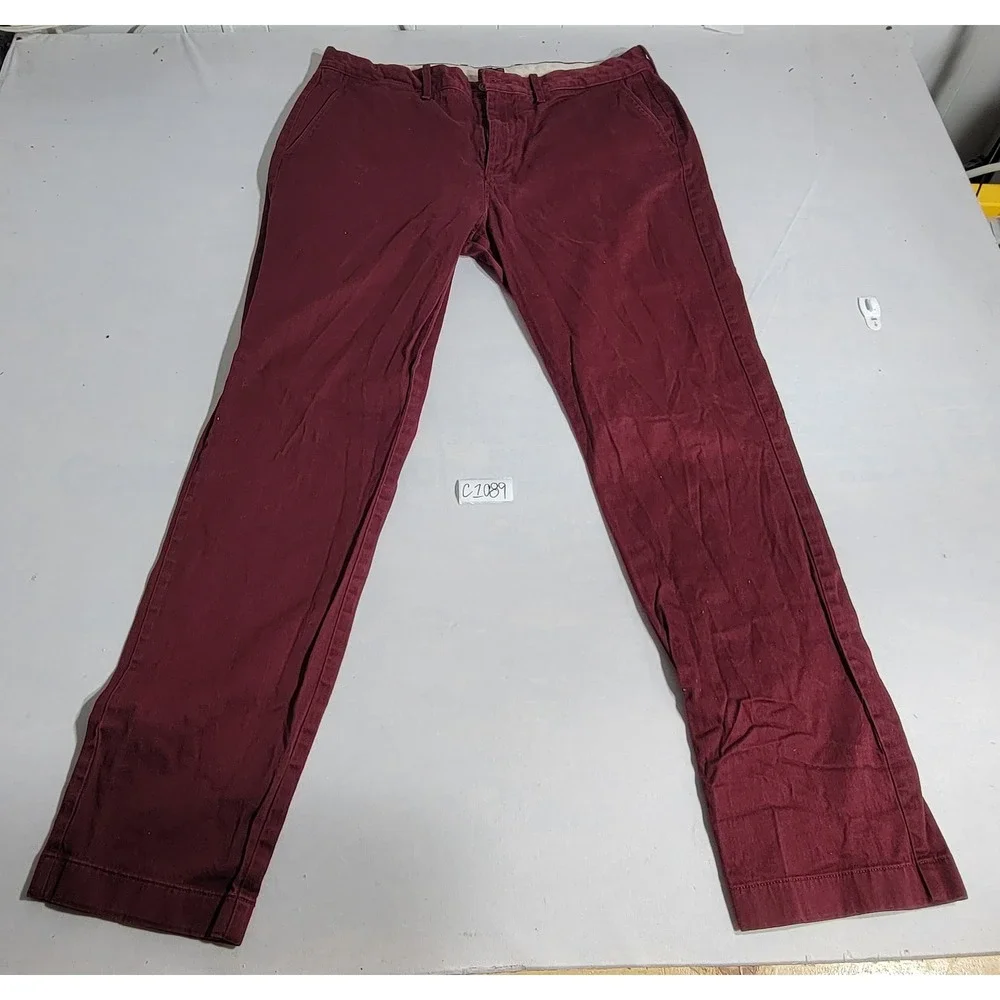 J.Crew Mens Stretch Chino Pants Burgundy Maroon 34x32 Cotton Blend Straight Leg